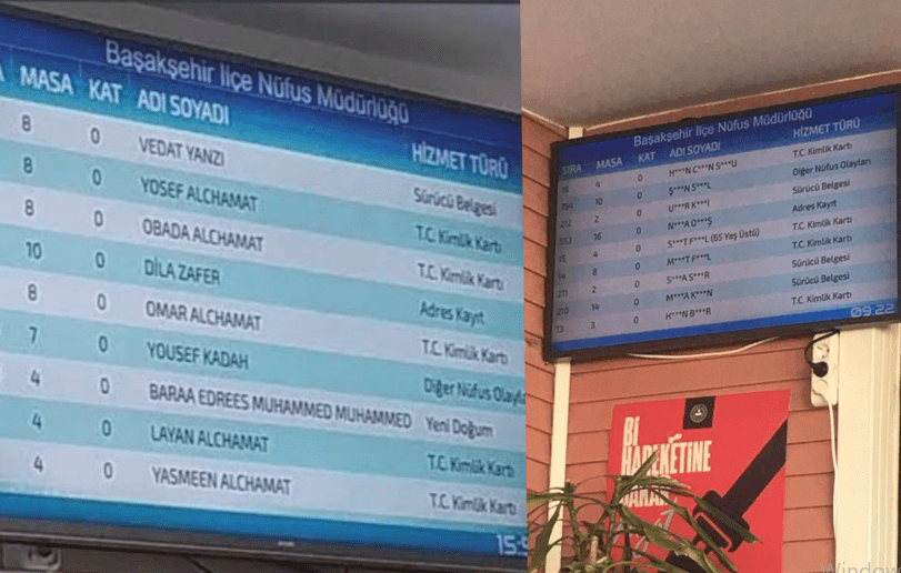 Başakşehir İlçe Nüfus Müdürlüğü sıra ekranında dikkat çeken yabancı isimler