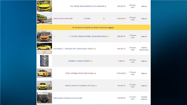 Taksi plaka fiyatları